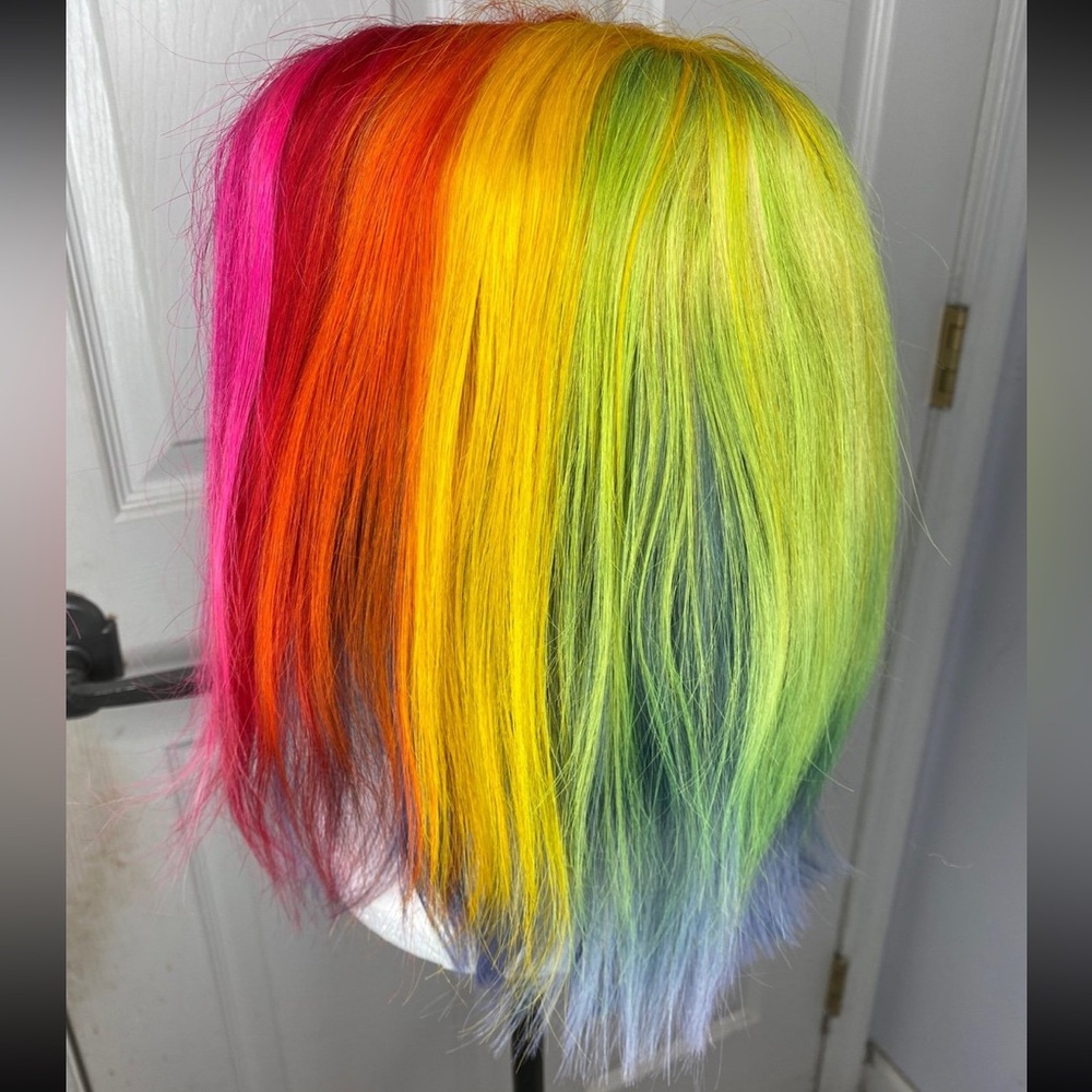 Vibrant Rainbow human Hair lace front Wig